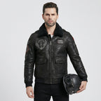 Men's Black Sheepskin Aviator Leather Jacket