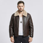 Men's B3 Brown Shearling Leather Jacket Classic Aviator Bomber