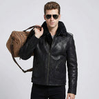 Men's Black Shearling Aviator Pilot Leather Jacket