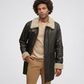 Men's Brown Sheepskin Fur Aviator Leather Jacket – Classic B3 Flight Coat