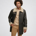 Men's Brown Sheepskin Fur Aviator Leather Jacket – Classic B3 Flight Coat