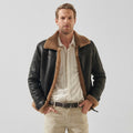Men's Black Leather Shearling Jacket – Brown Sheepskin Collar