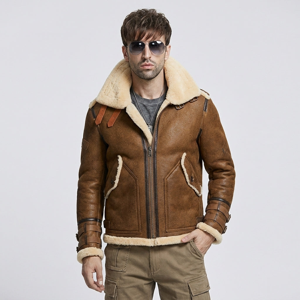 Men's Sheepskin Shearling Bomber Jacket