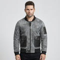 Men's Grey Shearling Jacket with Black Leather Patch Pockets