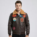 Men's Leather Jacket with Removable Mouton Shearling Collar