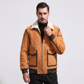 Men's Suede Shearling Aviator Jacket with White Collar