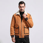 Men's Suede Shearling Aviator Jacket with White Collar