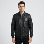 Men's Black Lambskin Leather A-2 Flight Bomber Jacket