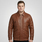 Men's Brown Genuine Leather Bomber Jacket