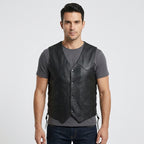 Men's Black Leather Vest Premium Motorcycle Riding Vest