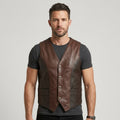 Men's Leather Biker Vest Genuine Cowhide Motorcycle Waistcoat