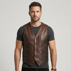 Men's Leather Biker Vest Genuine Cowhide Motorcycle Waistcoat