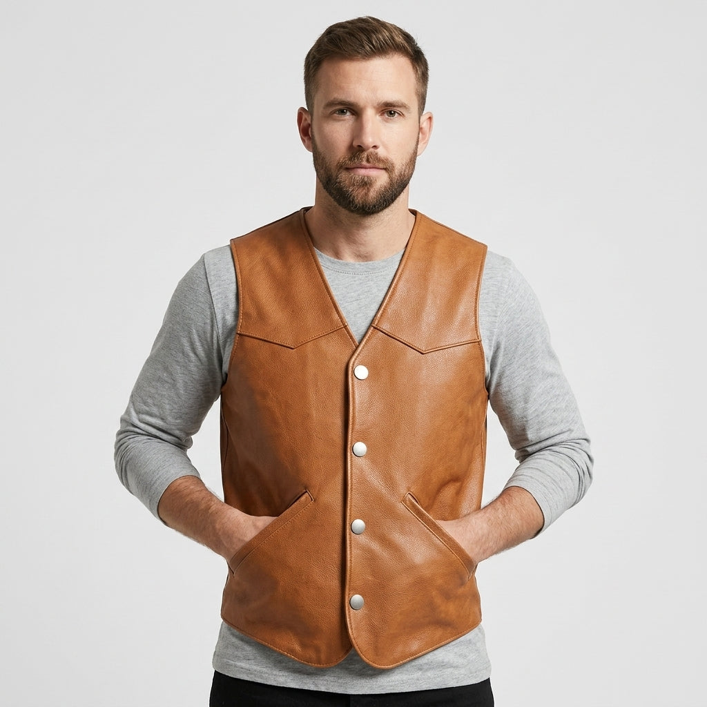 Men's Vintage Leather Vest Distressed Biker Motorcycle Waistcoat
