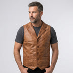 Men's Leather Western Vest Genuine Cowboy Leather Waistcoat
