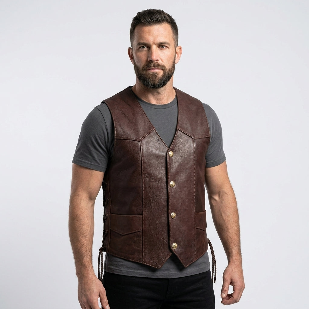 Men's Leather Riding Vest Premium Sleeveless Biker Jacket