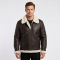 Men's Brown Sheepskin Flight Jacket with Cream Shearling Lining