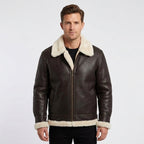 Men's Brown Sheepskin Flight Jacket with Cream Shearling Lining