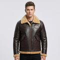 Men's Dark Brown Leather Flight Jacket with Tan Shearling Collar