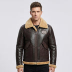 Men's Dark Brown Leather Flight Jacket with Tan Shearling Collar