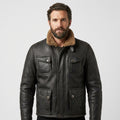 Men's Black Leather Flight Jacket Collar & Pockets