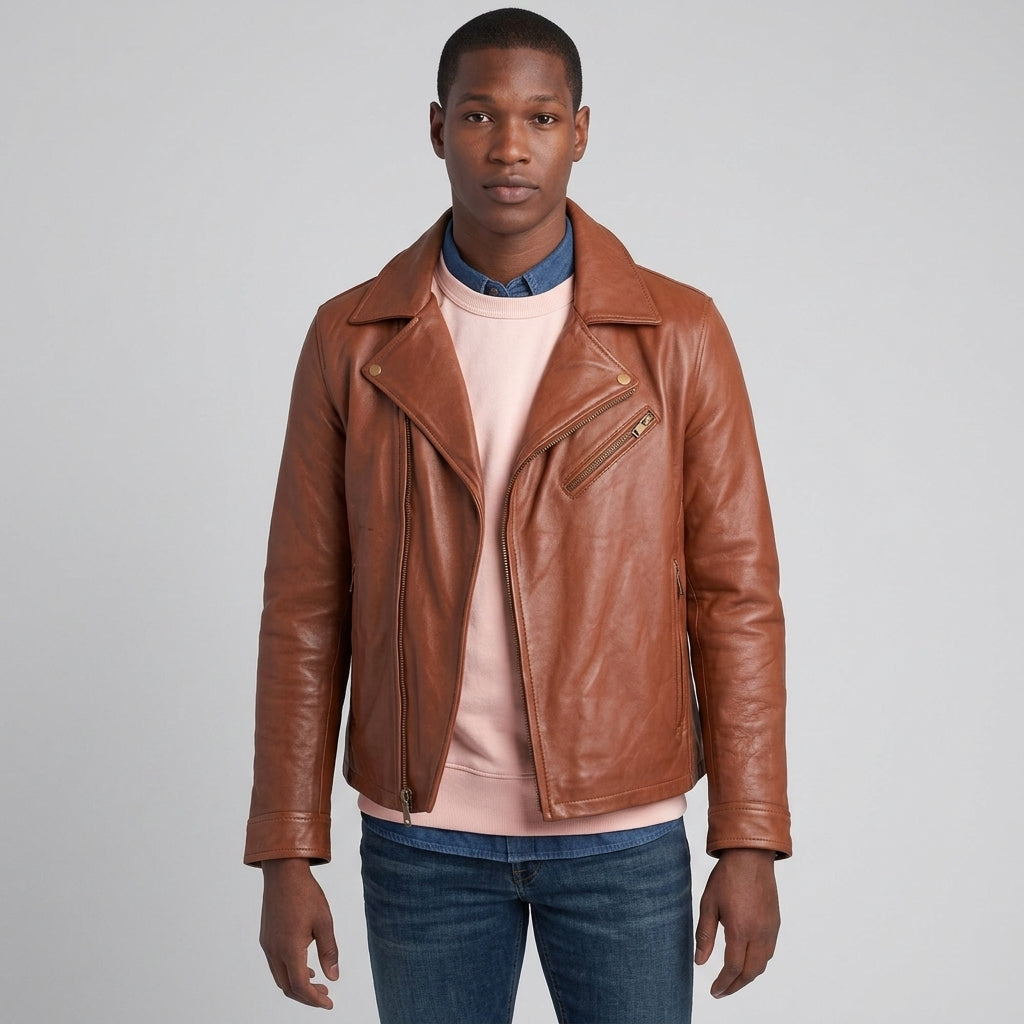 Men's Black Leather Cafe Racer Jacket – Classic Moto Riding Jacket