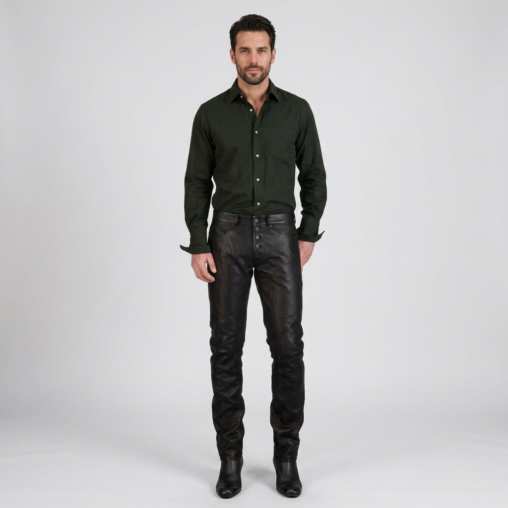 Men's Genuine Leather Pants Premium Slim Fit Biker Trousers