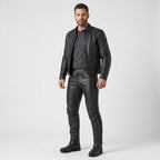 Men's Black Leather Pants Classic Motorcycle Riding Trousers