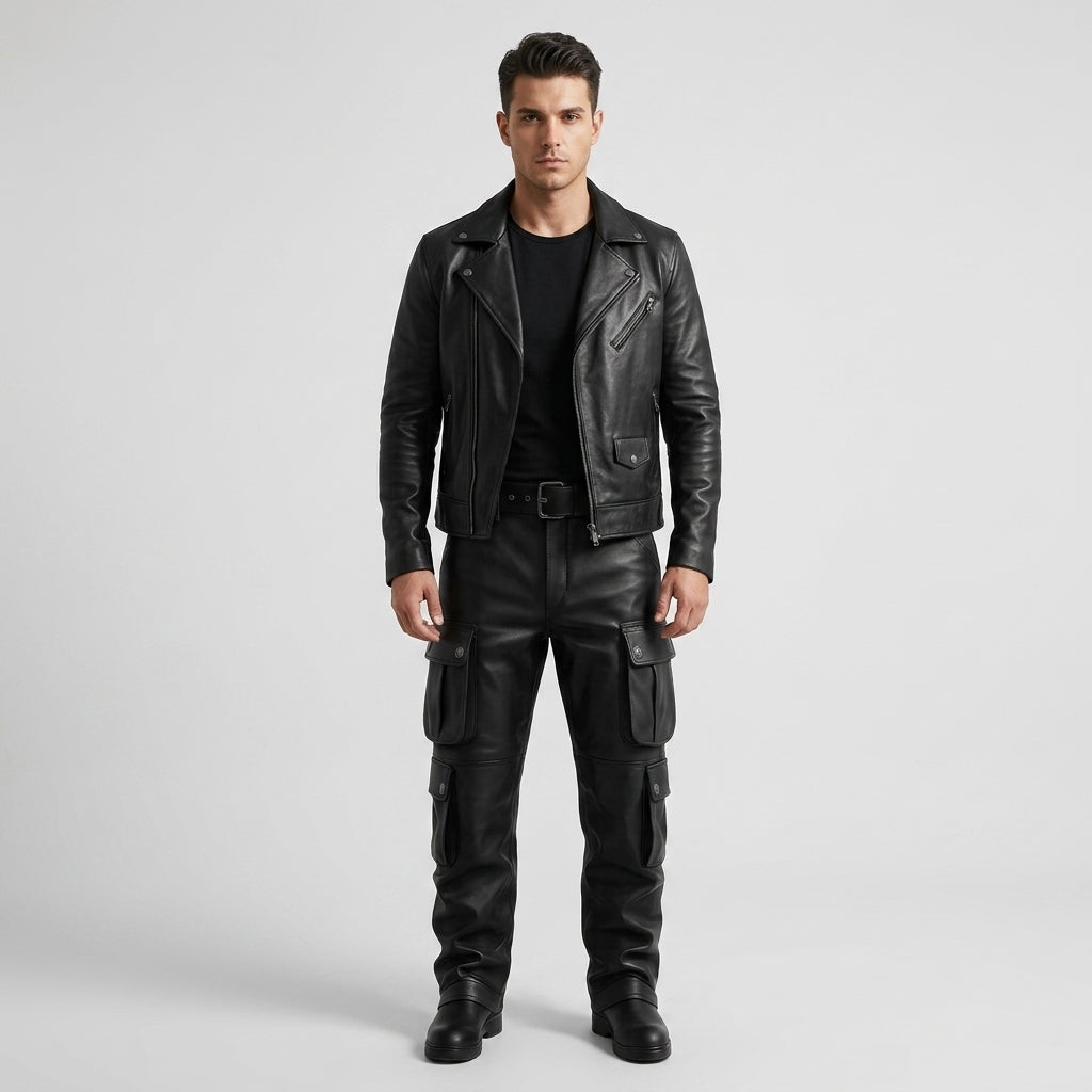 Men's Leather Biker Pants Genuine Motorcycle Riding Trousers