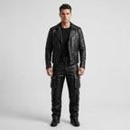 Men's Leather Biker Pants Genuine Motorcycle Riding Trousers