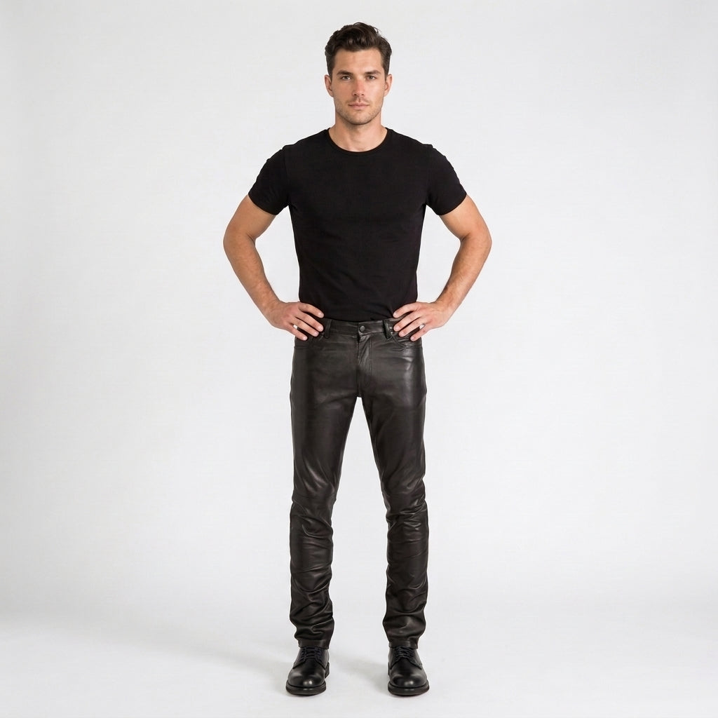 Men's Vintage Leather Pants Distressed Biker Motorcycle Trousers