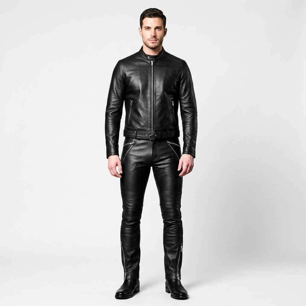 Men's Leather Cargo Pants Genuine Leather Utility Trousers