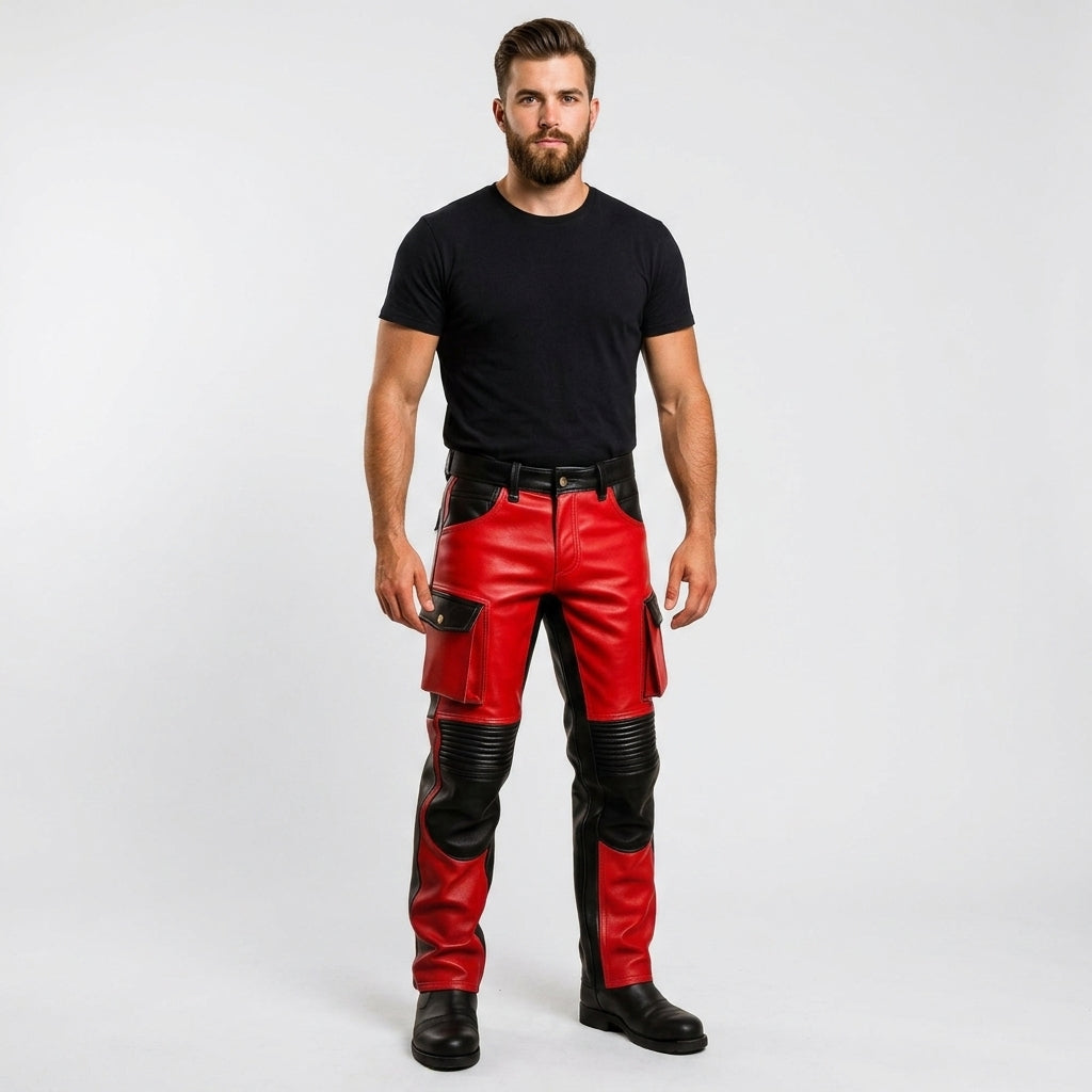 Men's Straight Leg Leather Pants Classic Genuine Leather Bottoms