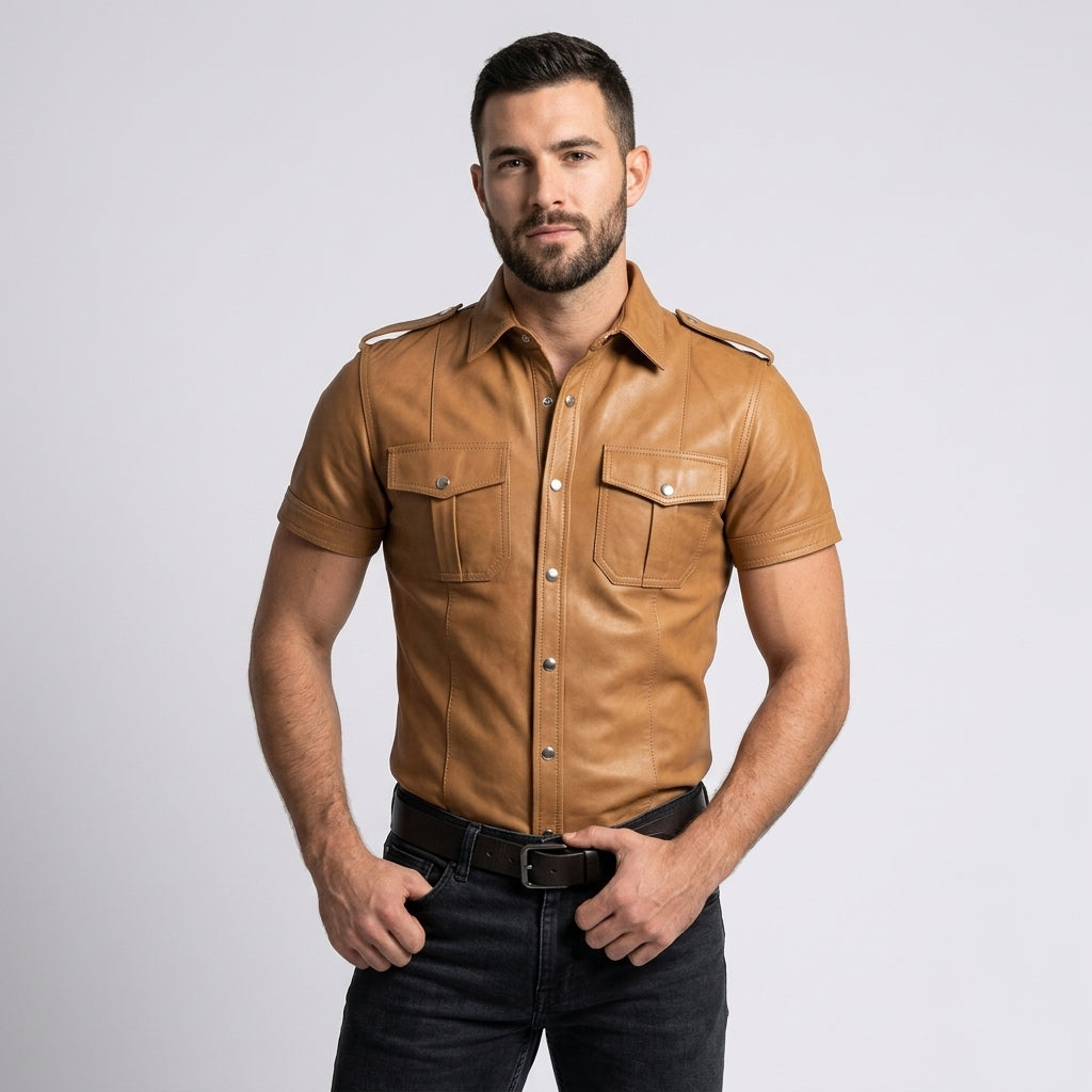 Men's Genuine Leather Shirt Premium Button-Up Leather Overshirt