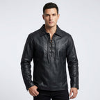Men's Leather Western Shirt Genuine Snap Button Leather Shirt