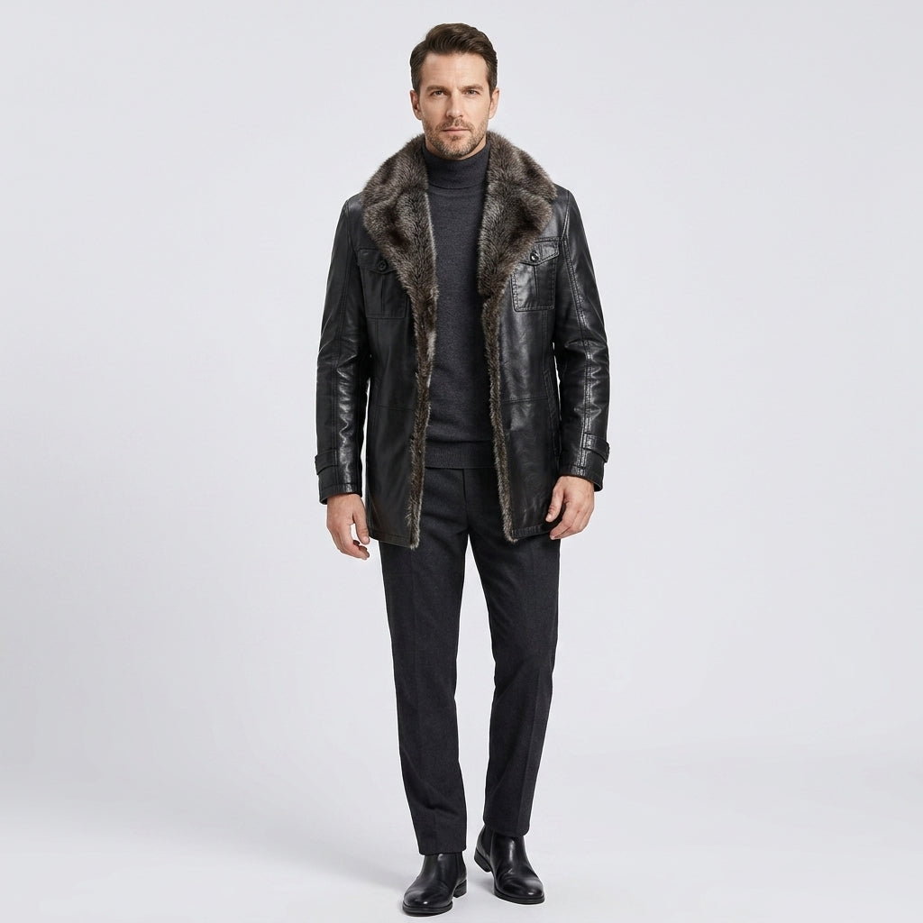 Men's Black Genuine Sheepskin Leather Jacket