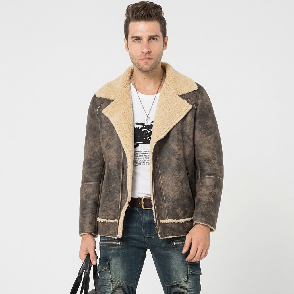 Men's Brown Sheepskin Shearling Flight Jacket