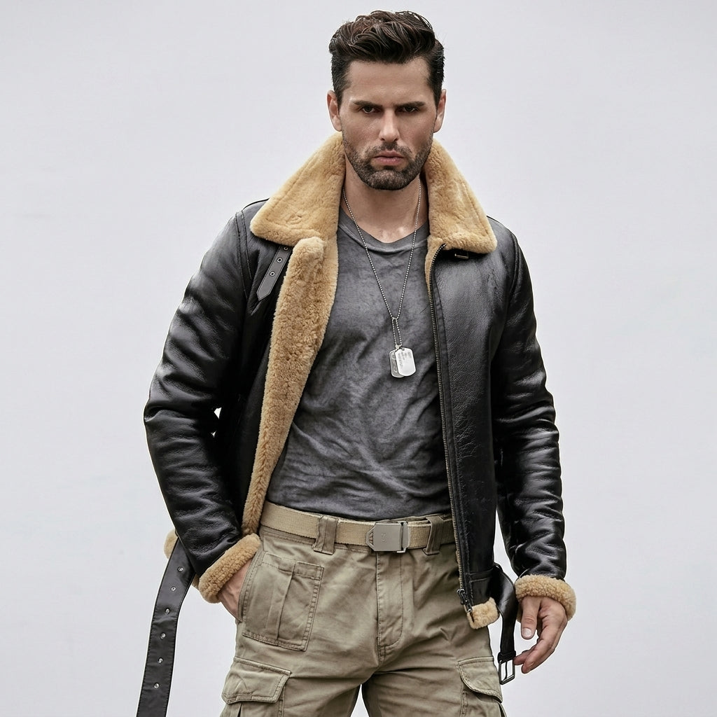 Men's Black Shearling Leather Jacket