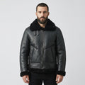 Men's Black Shearling Leather Jacket with Shearling Fur