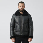 Men's Black Shearling Leather Jacket with Shearling Fur