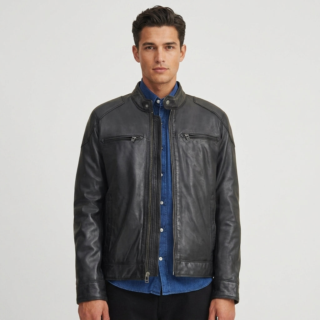 Men's Classic Black Leather Biker Jacket – Premium Motorcycle Rider Jacket