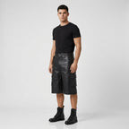 Men's Black Leather Shorts Genuine Lambskin Casual Shorts