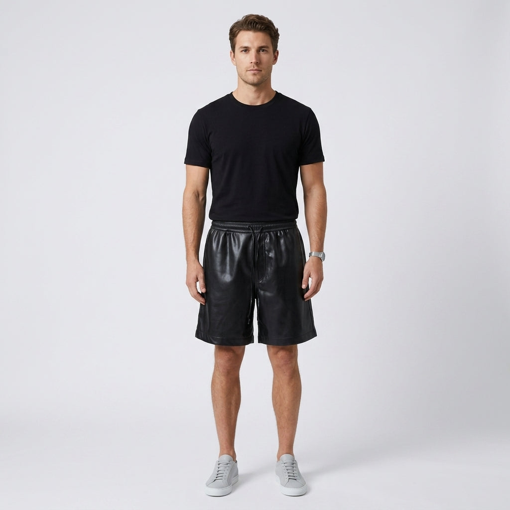 Men's Leather Biker Shorts Classic Motorcycle Riding Shorts