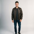 Men's Brown Distressed Leather Bomber Jacket