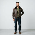 Men's Distressed Brown Leather Flight Jacket with Detachable Fur Collar