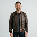 Men's Distressed Brown Leather Flight Jacket with Detachable Fur Collar