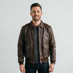 Men's Distressed Brown Leather Flight Jacket with Detachable Fur Collar