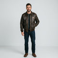 Men's Distressed Brown Leather Bomber Flight Jacket – Vintage Aviator Style