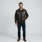 Men's Distressed Brown Leather Bomber Flight Jacket – Vintage Aviator Style