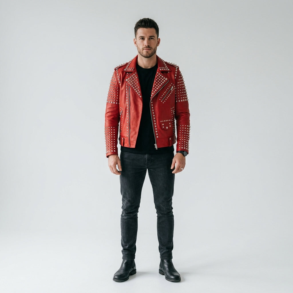 Men's Premium Studded Leather Jacket – Rocker Biker Outerwear