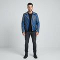 Men's Blue Studded Leather Jacket – Vintage Punk Moto Jacket